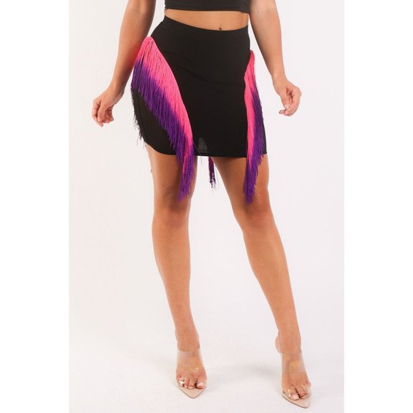 Boutique Dresses & Skirts - Women's Ombre Fringed Tassels Mini Skirt Tango Rumba Performance Dancewear Party